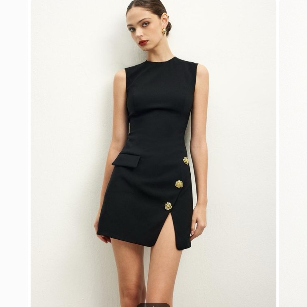 Commense Black Dress with Gold Buttons